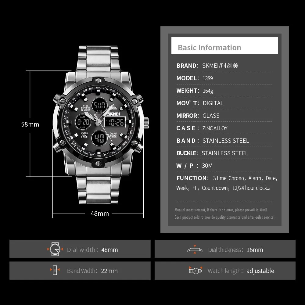 Montre numérique Skmei 1389 av - Gold 6138 avis et prix